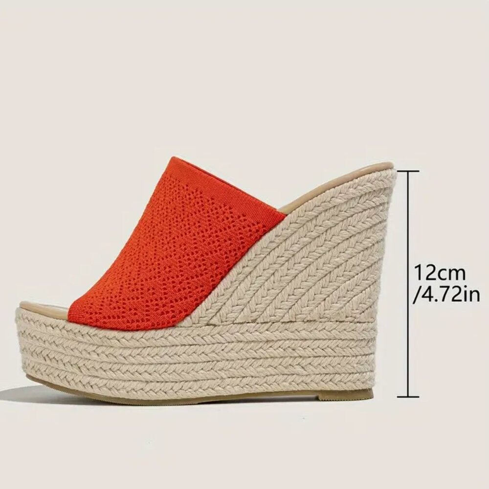 Women's Breathable Knit Wedge Heeled Sandals Red/Orange Size 11 - Picture 2 of 4